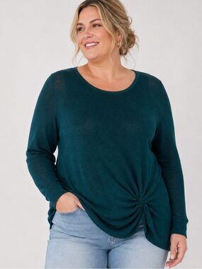 Chico’s Teal Forrest Green Twist Front Lightweight Knit Sweater Top Size 3